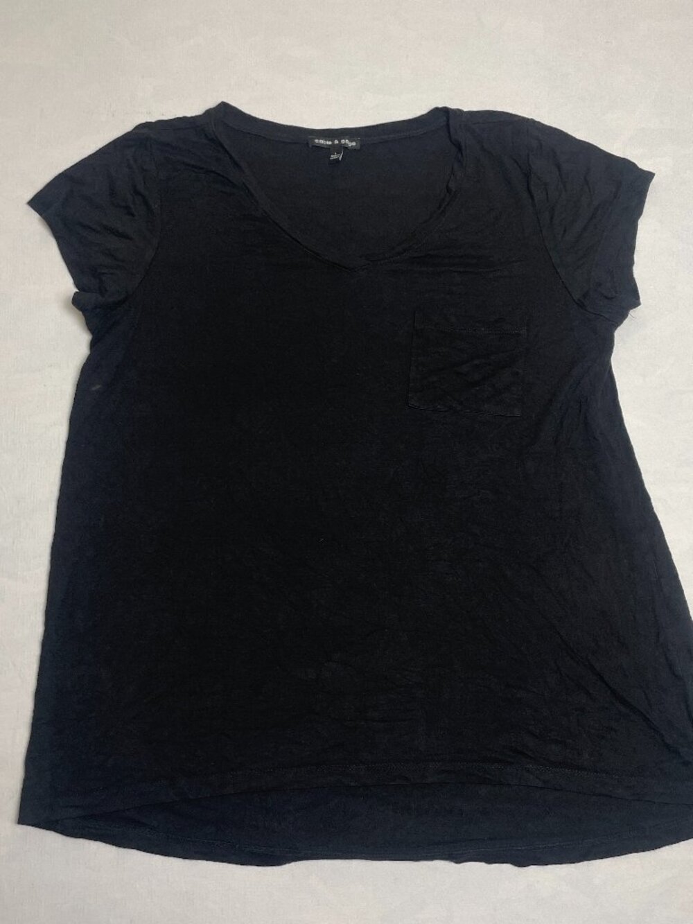 Cable & Gauge Women's Black V-Neck Stretch Short Sleeve Pocket T-Shirt Size L